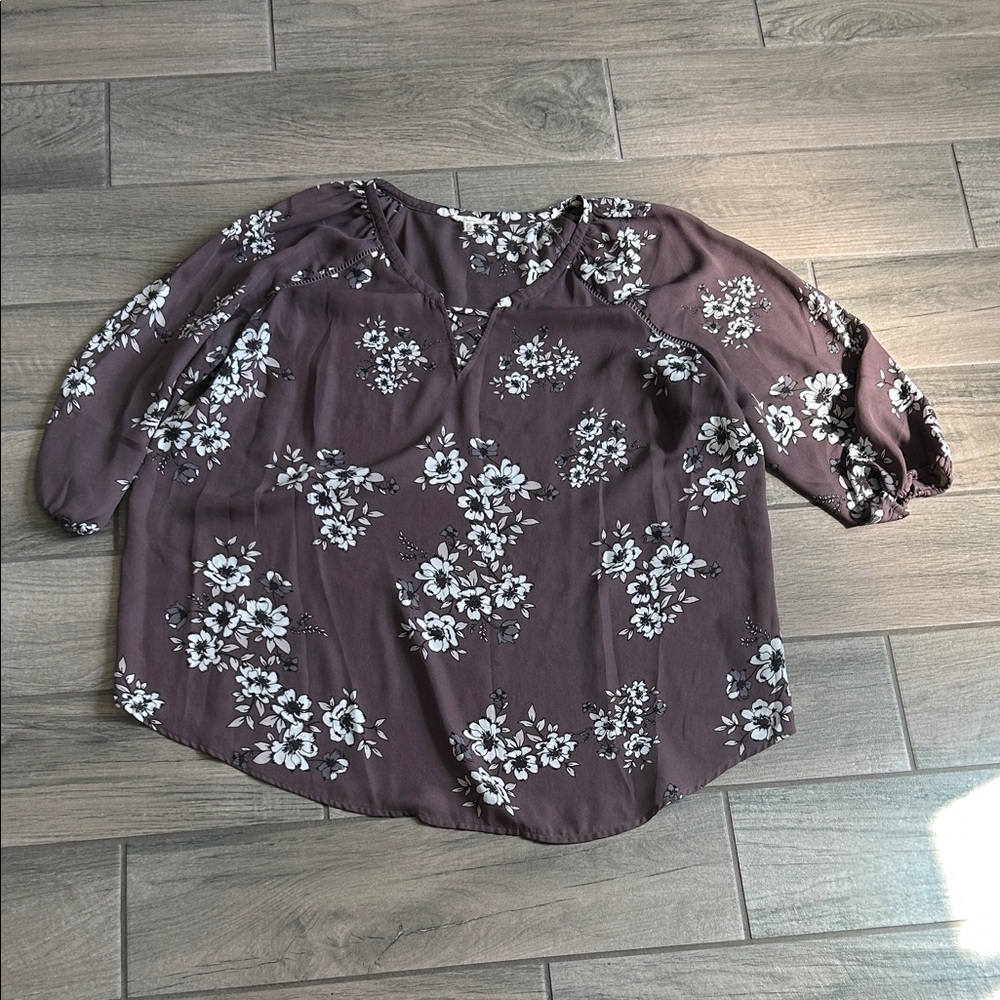 Maurices Plum Floral V-Neck Blouse